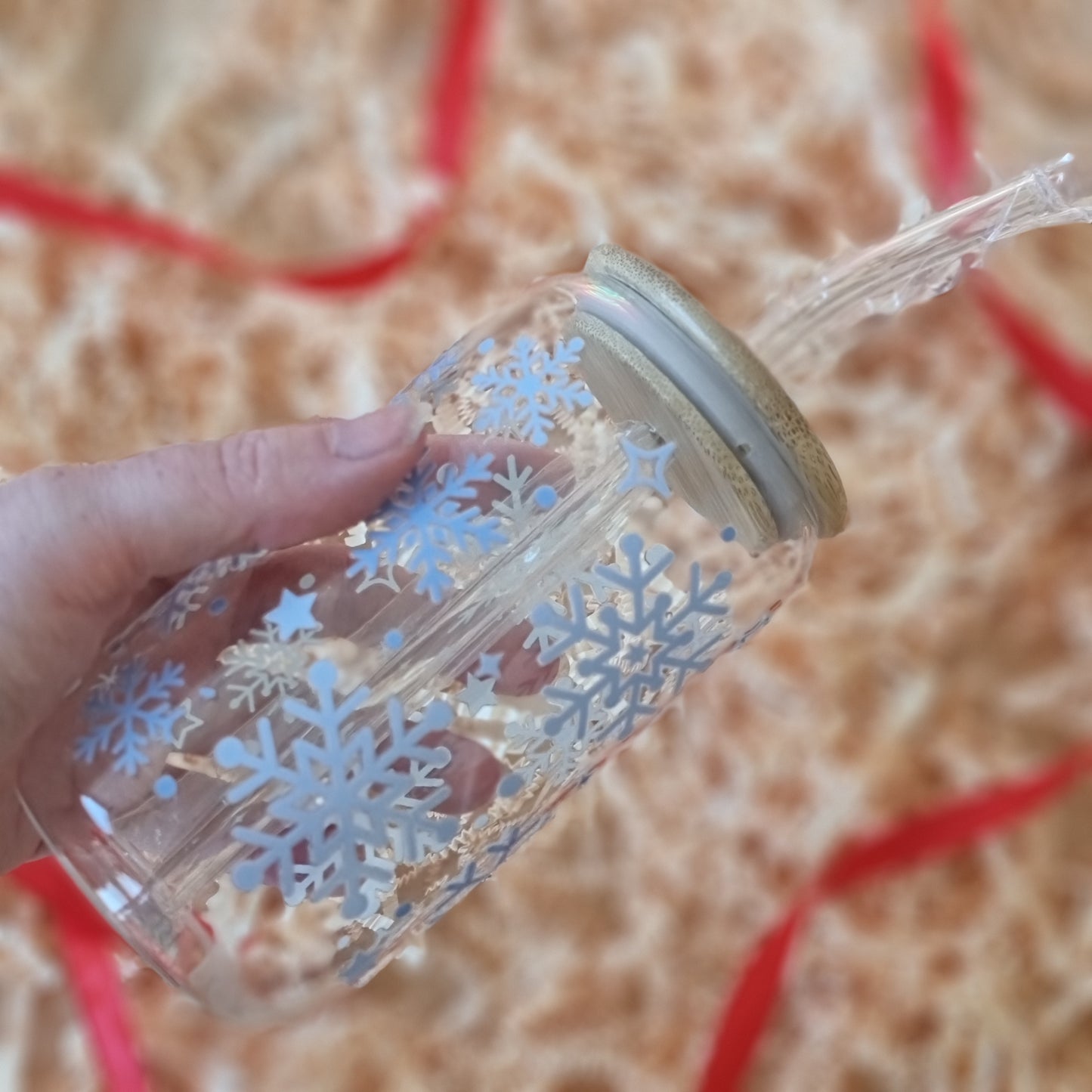 Snowflakes 16oz Glass Can