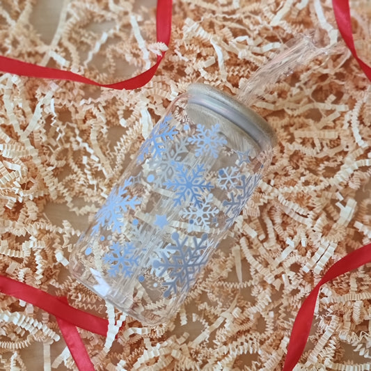 Snowflakes 16oz Glass Can