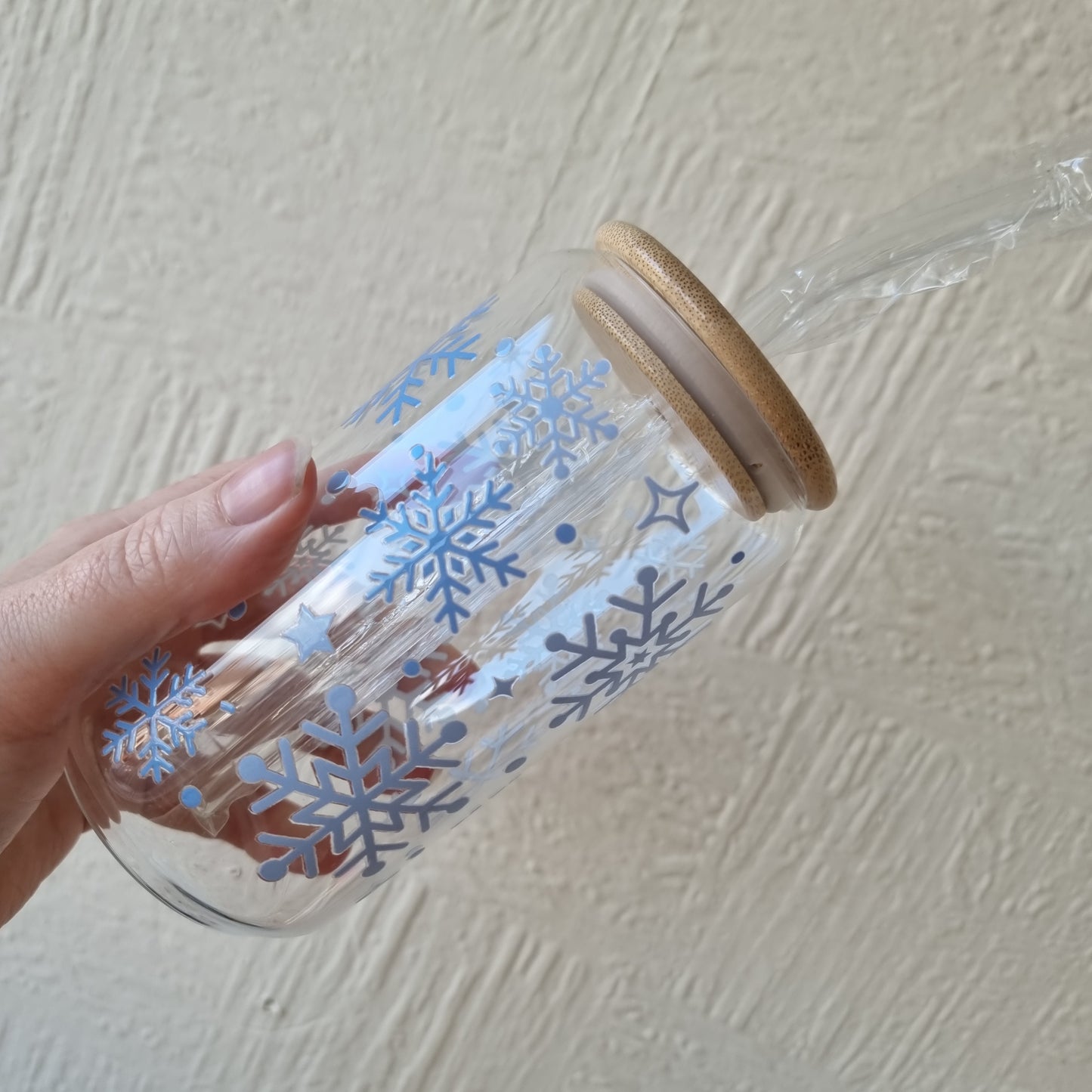 Snowflakes 16oz Glass Can