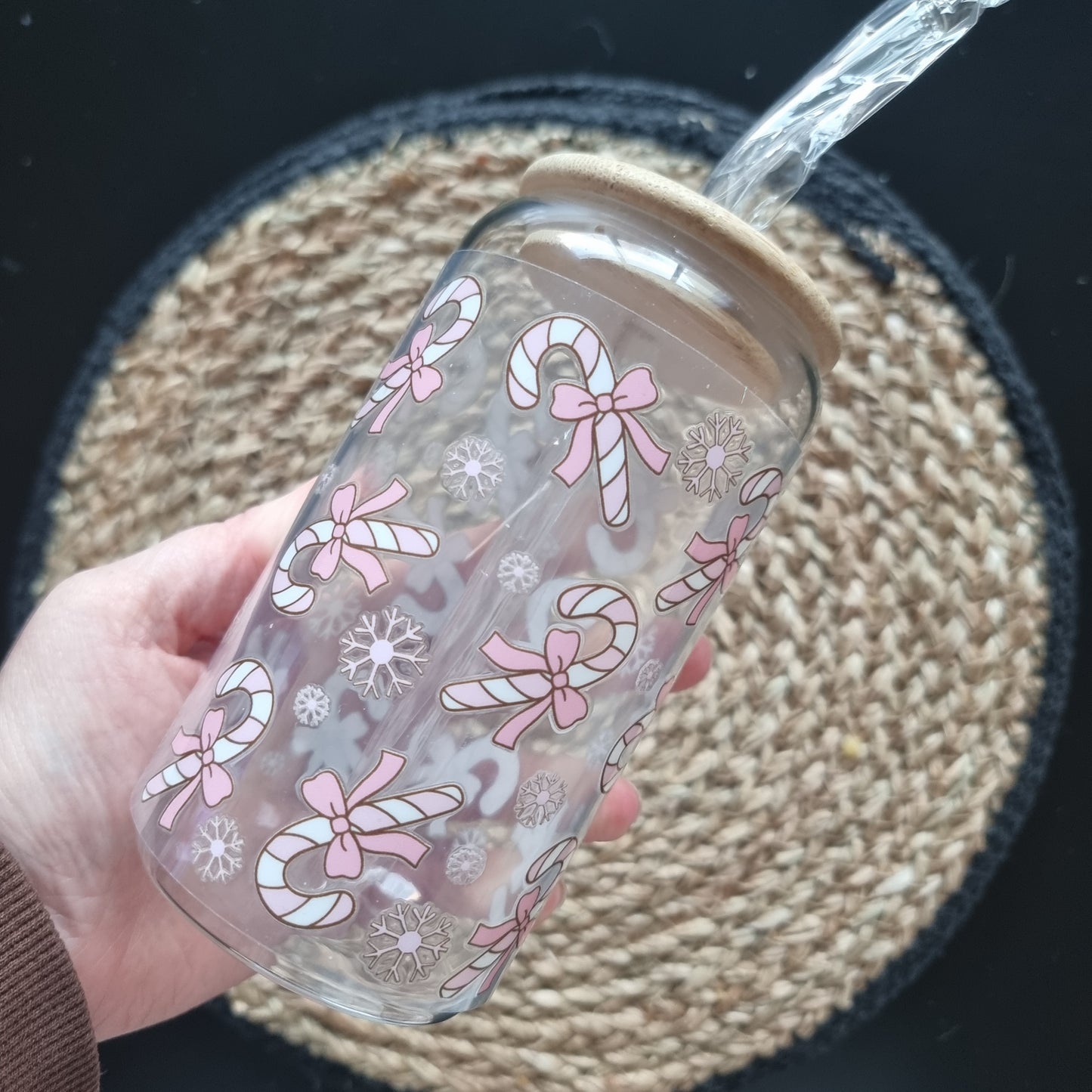 Pink Candy canes Libby cup with straw