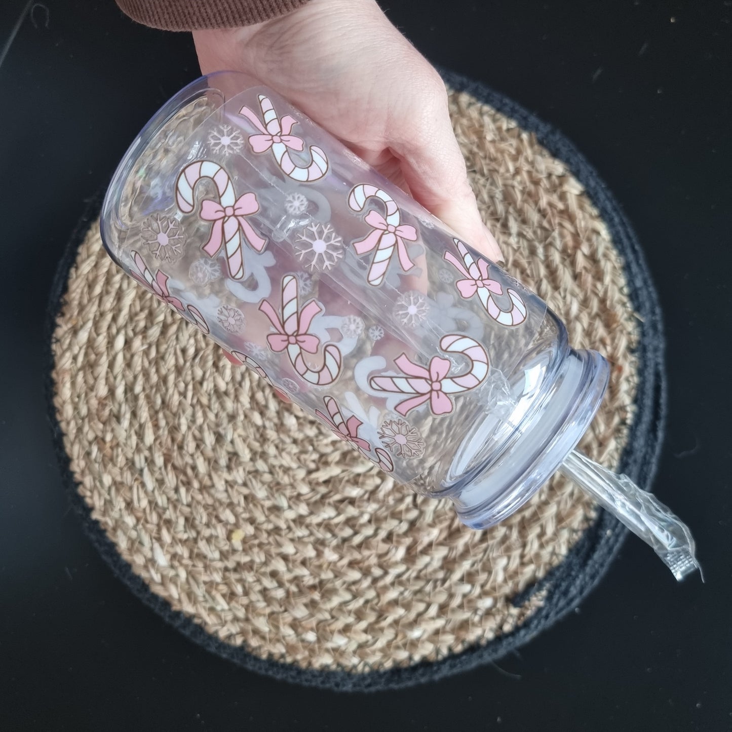 Pink Candy canes Libby cup with straw